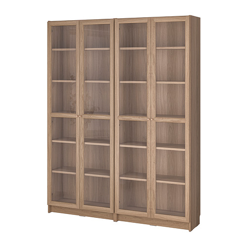 Librería BILLY, marrón, de madera con puertas de cristal, rectangular, diseño moderno.