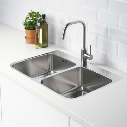 LÅNGUDDEN, double bowl top mount sink, without water trap. 3 of 3 open dialog