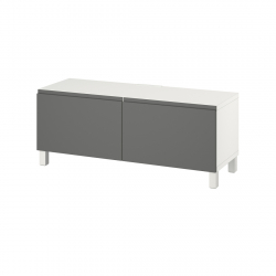 BESTÅ, banco para TV con puertas, Blanco / Lappviken gris oscuro