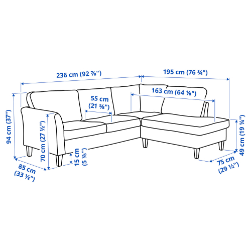 EKHOLMA, corner sofa, 4-seat with open end. 1 of 1 open dialog