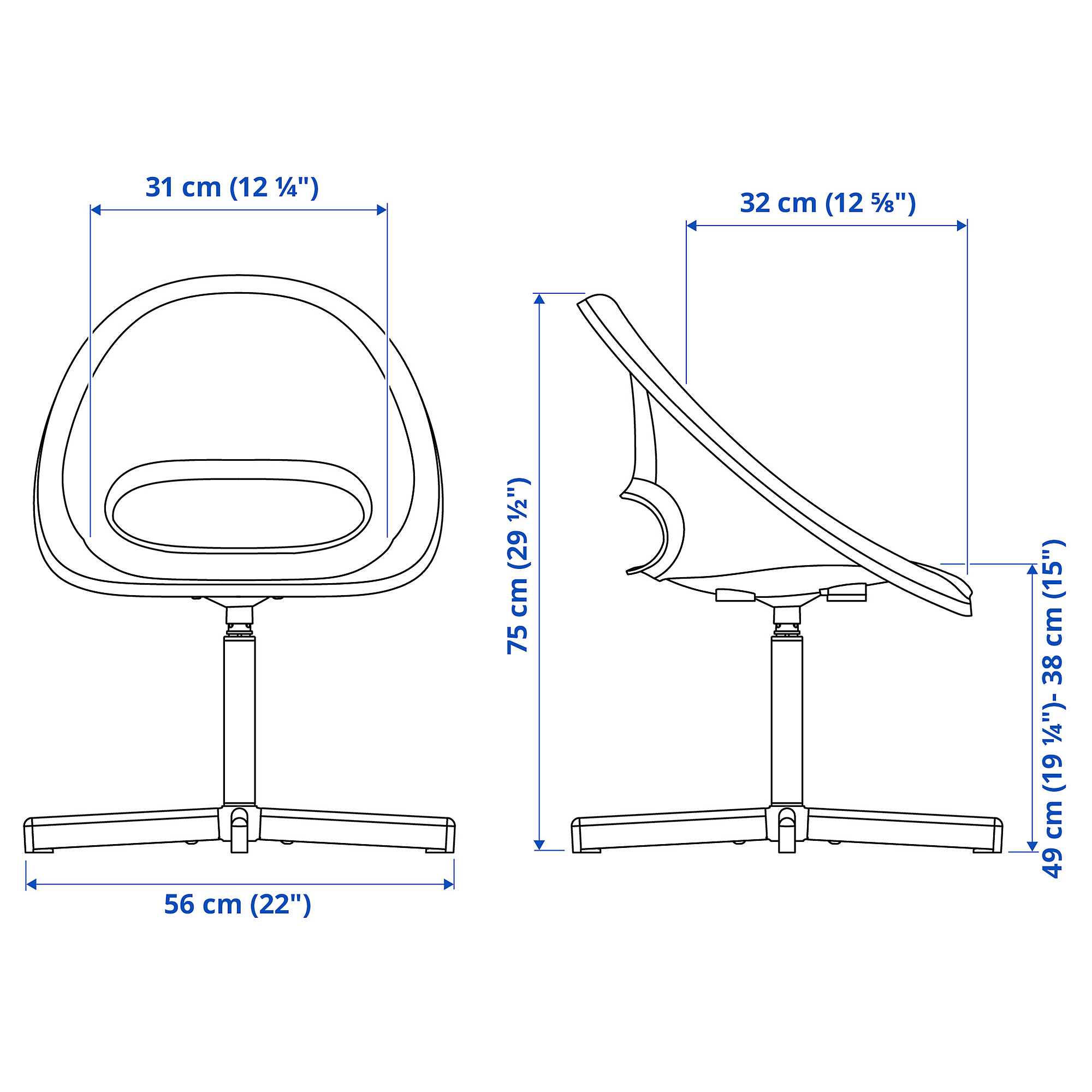 Measurement Illustration - LOBERGET/SIBBEN children's desk chair