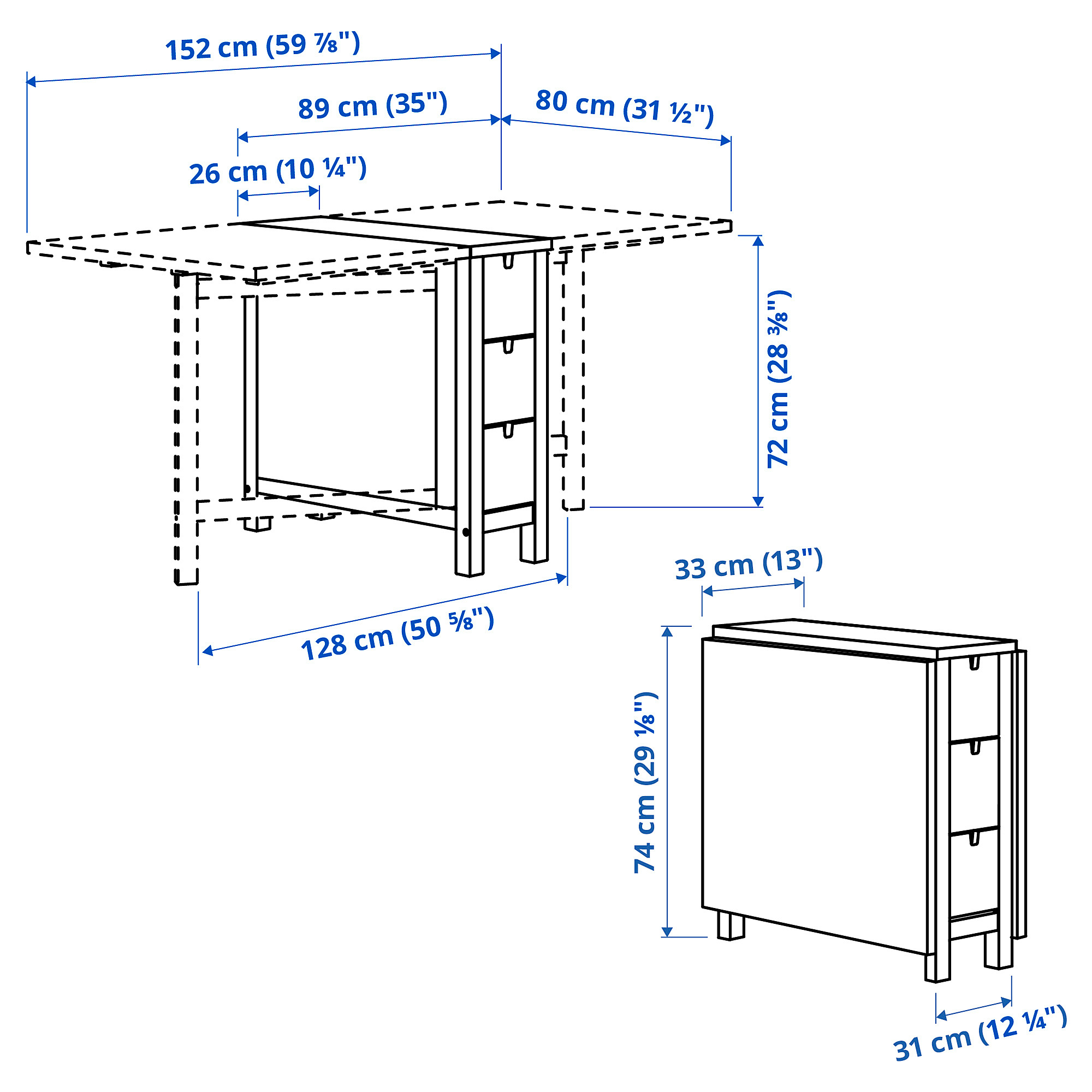 Measurement Illustration - NORDEN drop leaf table