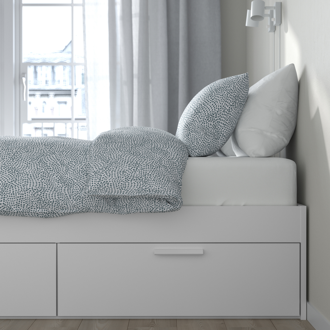 BRIMNES, bed frame with midbeam and storage. 3 of 5 open dialog