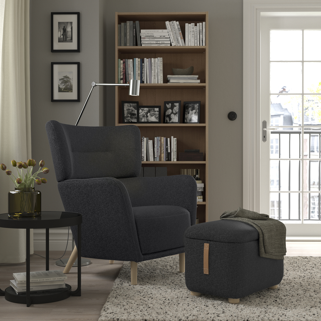 OSKARSHAMN, wing chair with ottoman. 2 of 10 open dialog