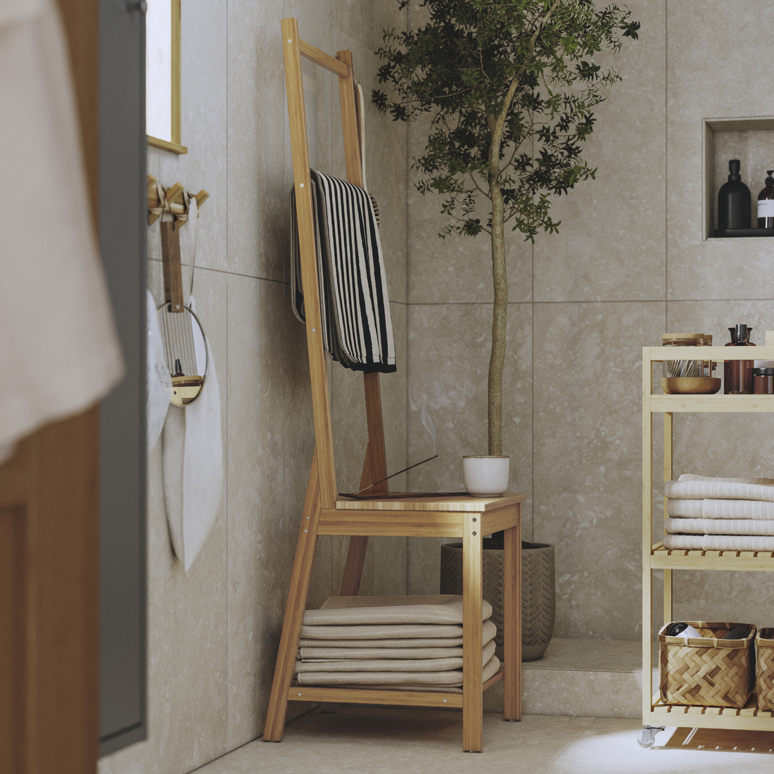 RÅGRUND, chair with towel rack. 2 of 6 open dialog