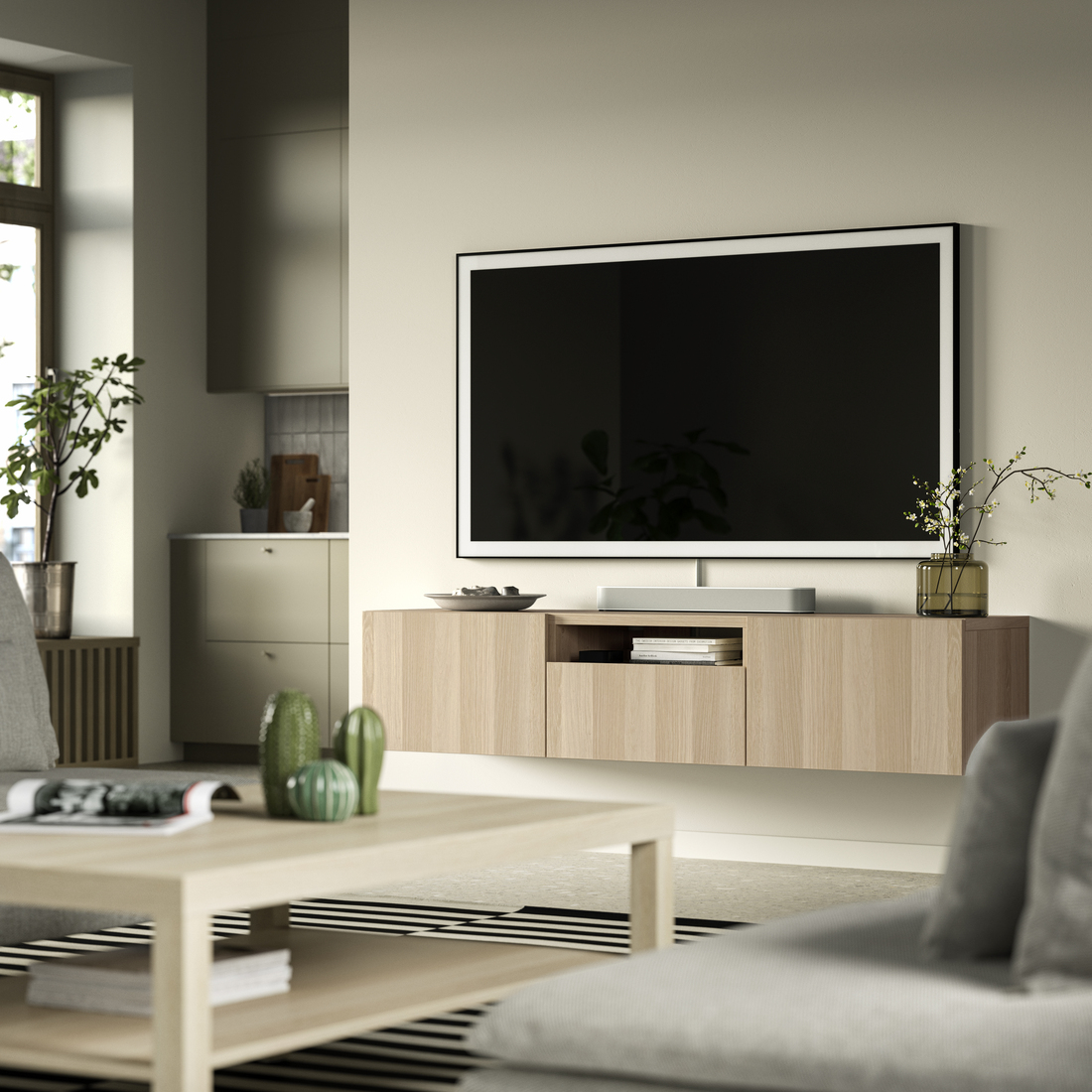 BESTÅ, TV bench drawer runner push-open. 2 of 7 open dialog