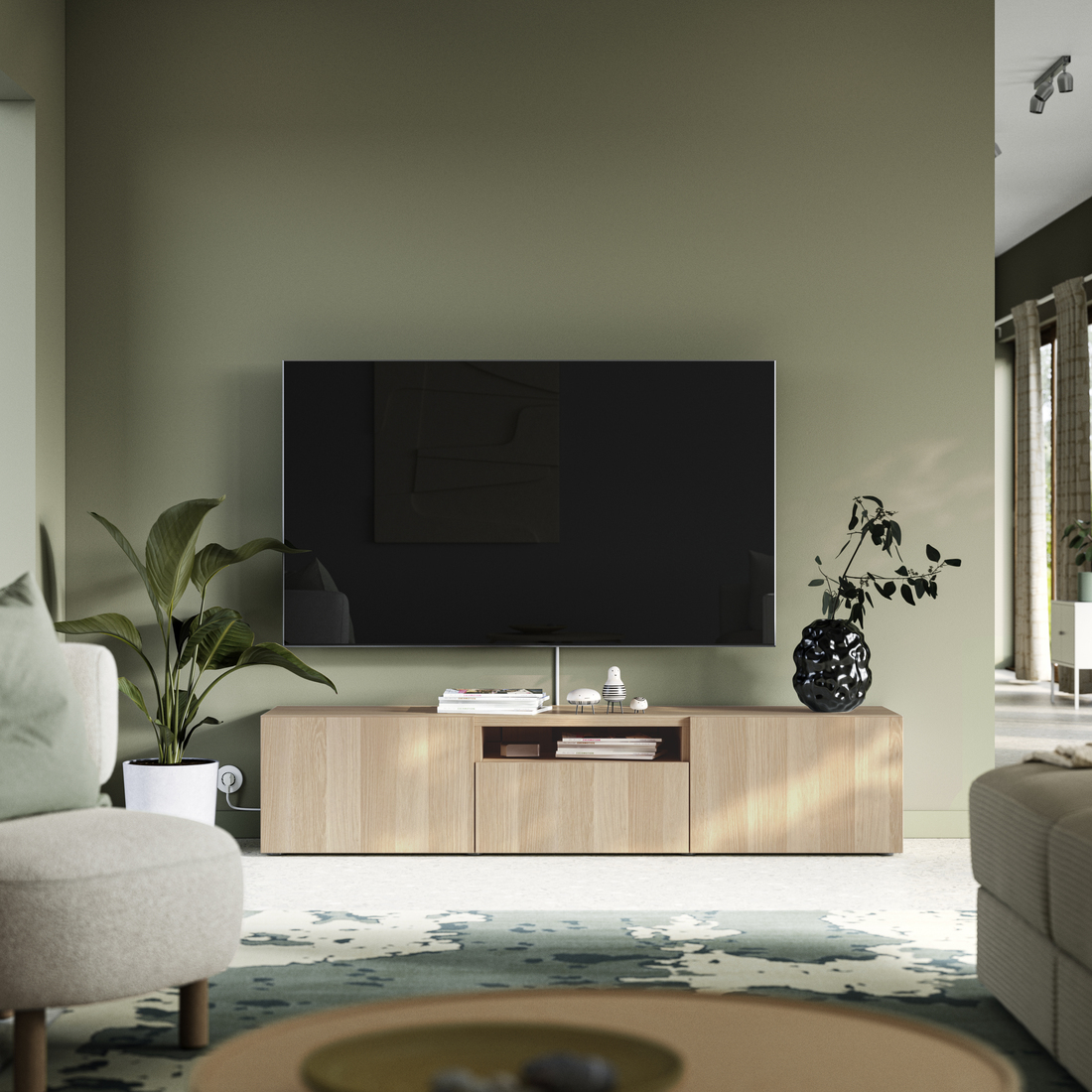 BESTÅ, TV bench drawer runner push-open. 3 of 7 open dialog