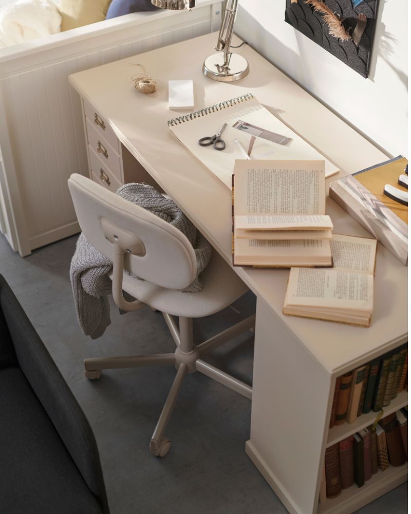VEBJÖRN desk, all-in-one solution for a generous work surface