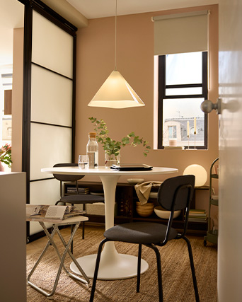 dining room separated by a room divider