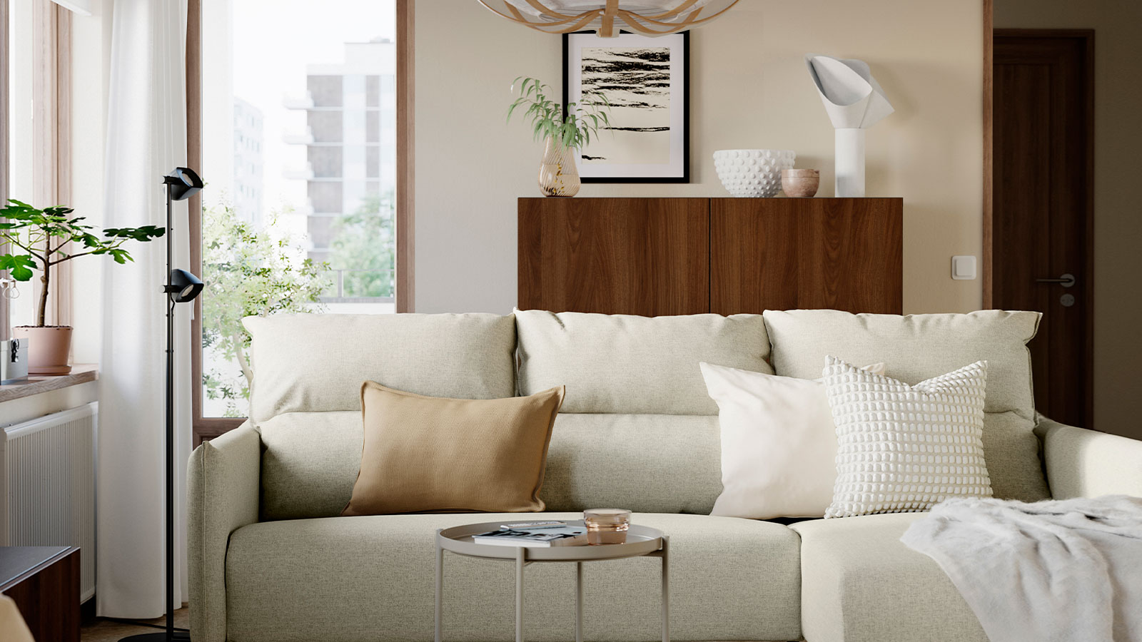 Furnished room with sofa and armchair arranged for maximum comfort.