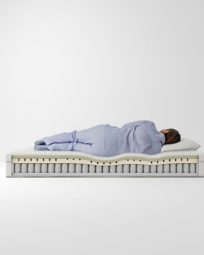 Comfort-focused bedroom with ÅNNELAND hybrid mattress, designed with pocket springs and foam layers for ergonomic support.