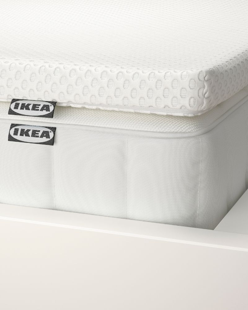 Comfort-focused bedroom with VESTERÖY mattress and mattress topper, designed for supportive comfort and restful sleep.
